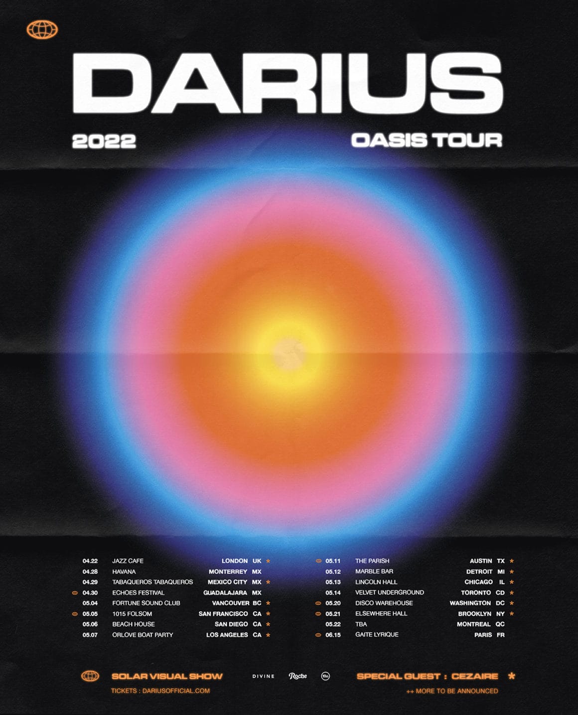 Affiche de l'Oasis Tour entre la France, l'Angleterre et l'Amérique du Nord.