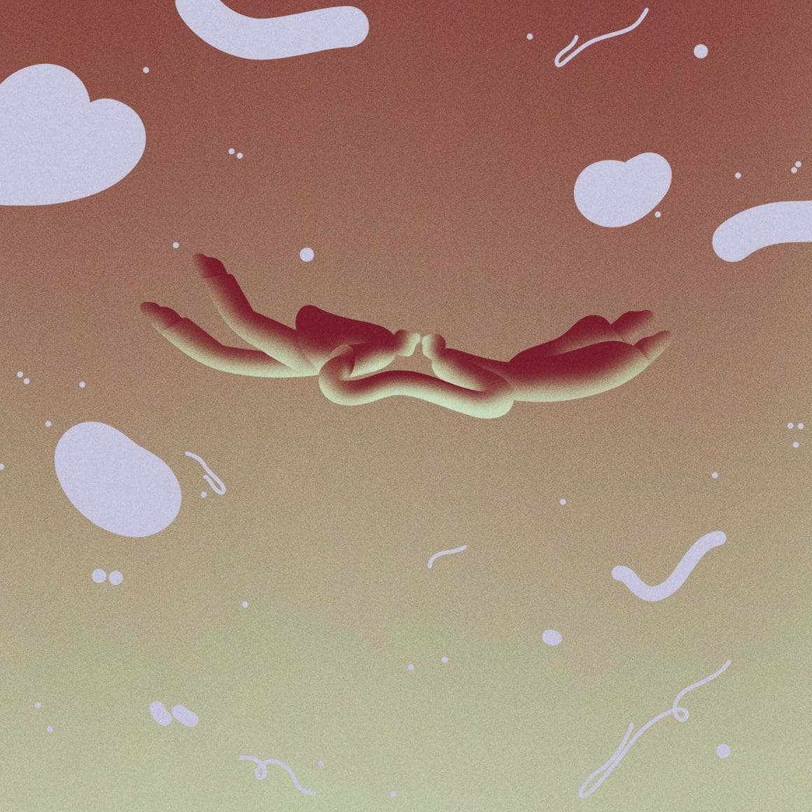 Deux figures nues tombant du ciel, par l'illustratrice Sophi Miyoko Gullbrants.
