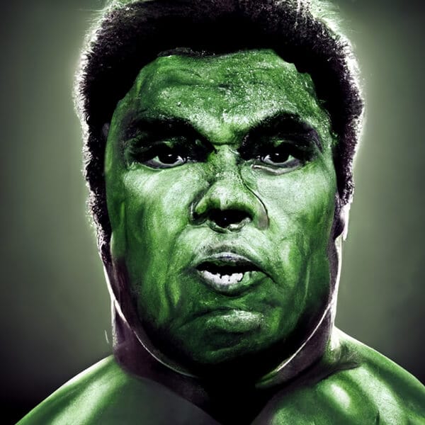 Portrait de Ali transformé en Hulk.