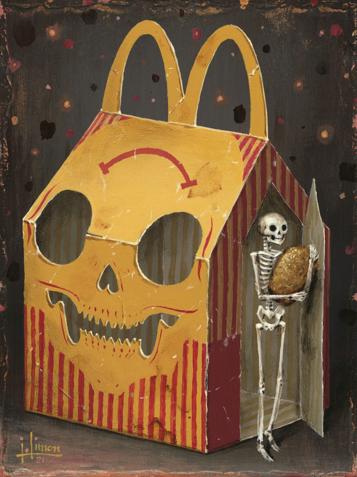 Ce tableau représente un squelette dans un happy meal.