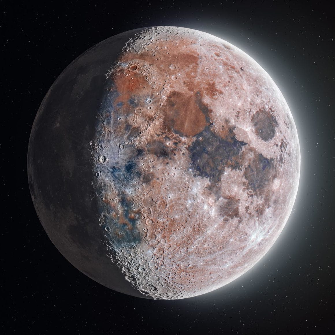 photo de la lune dans l'espace en gros plan avec des couleurs rougeâtres et grises