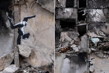 Banksy s’affiche sur les ruines de Borodianka en Ukraine