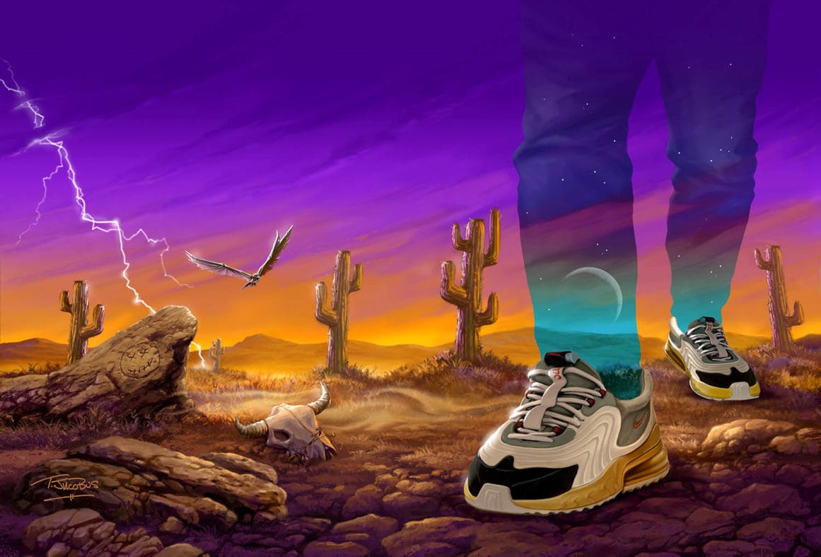Tim Jacobus - Illustration pour la campagne marketing de la Nike Air Max 270 Cactus Trails, en collaboration avec Travis Scott