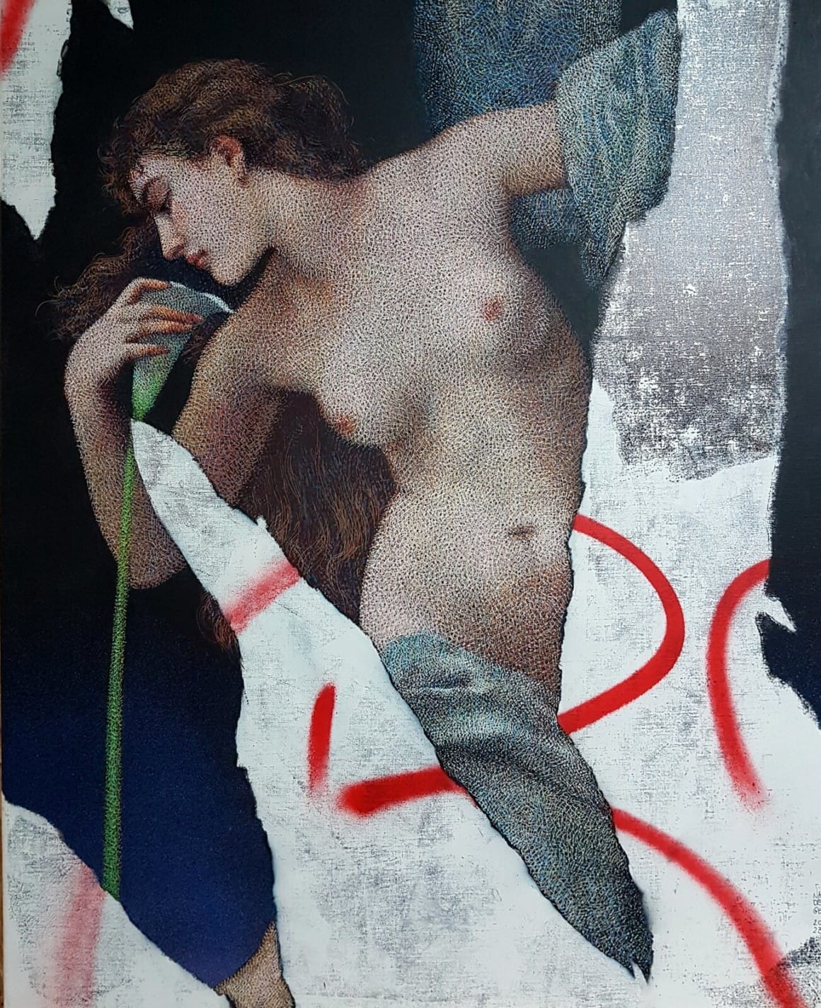 peinture d'une femme nue avec des traits fait à la bombe aérosol qui rappellent les graffitis
