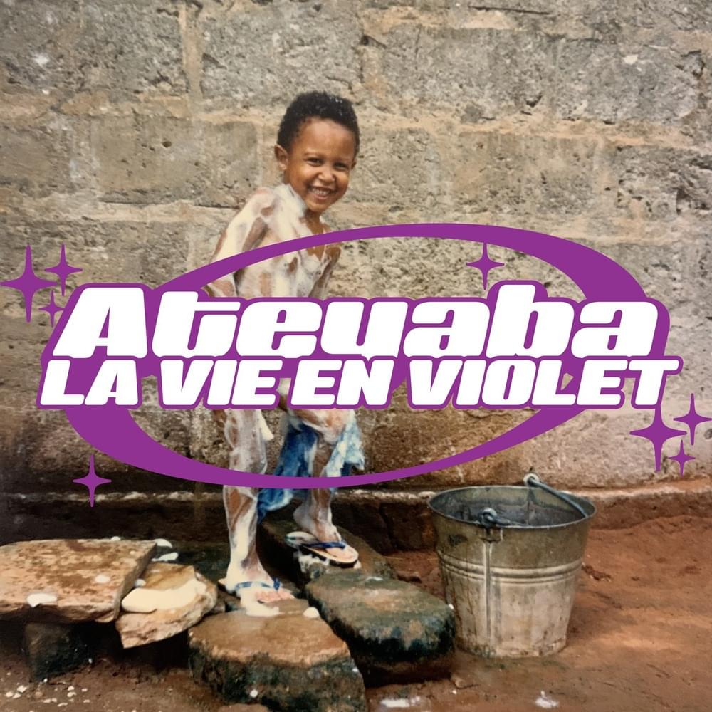 Cover officielle de La Vie En Violet. On voit le logo et derrière Ateyaba enfant prendre une douche dans un village au Togo.