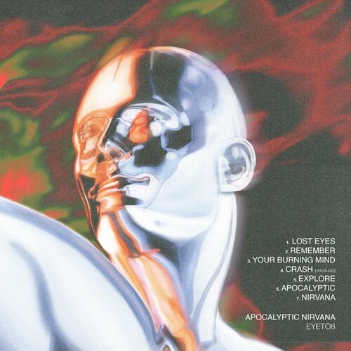 Cover de l'EP Apocalyptic Nirvana de l'artiste Eyeto8. Cela représente un homme aux allures de robot, argenté