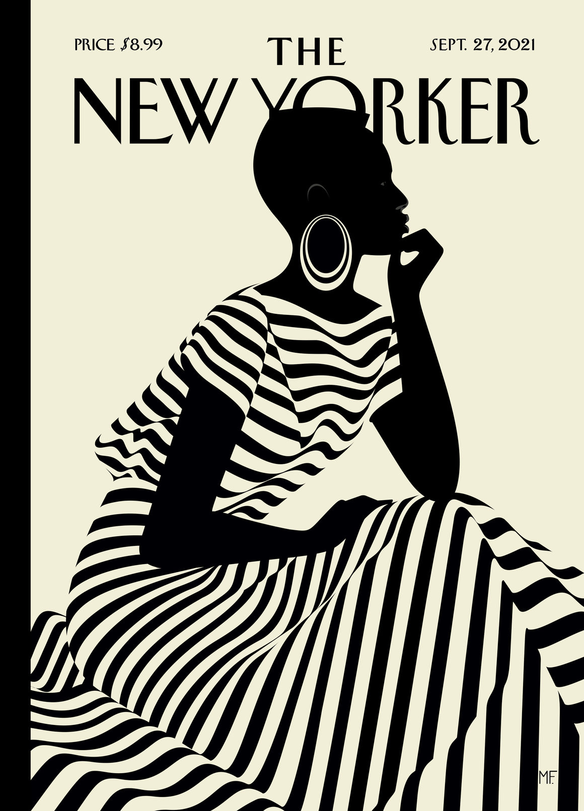 Couverture du New Yorker représentant une femme noire avec une robe zébrée, par Malika Favre