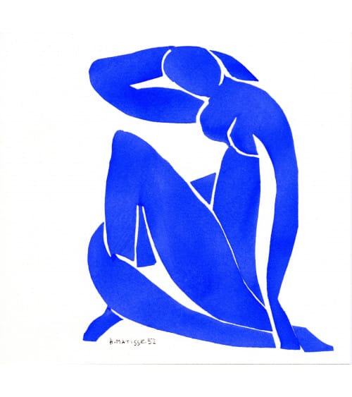Oeuvre Nu Bleu II de Matisse où l'on voitt la silhouette gracieuse d'une femme nue et bleue