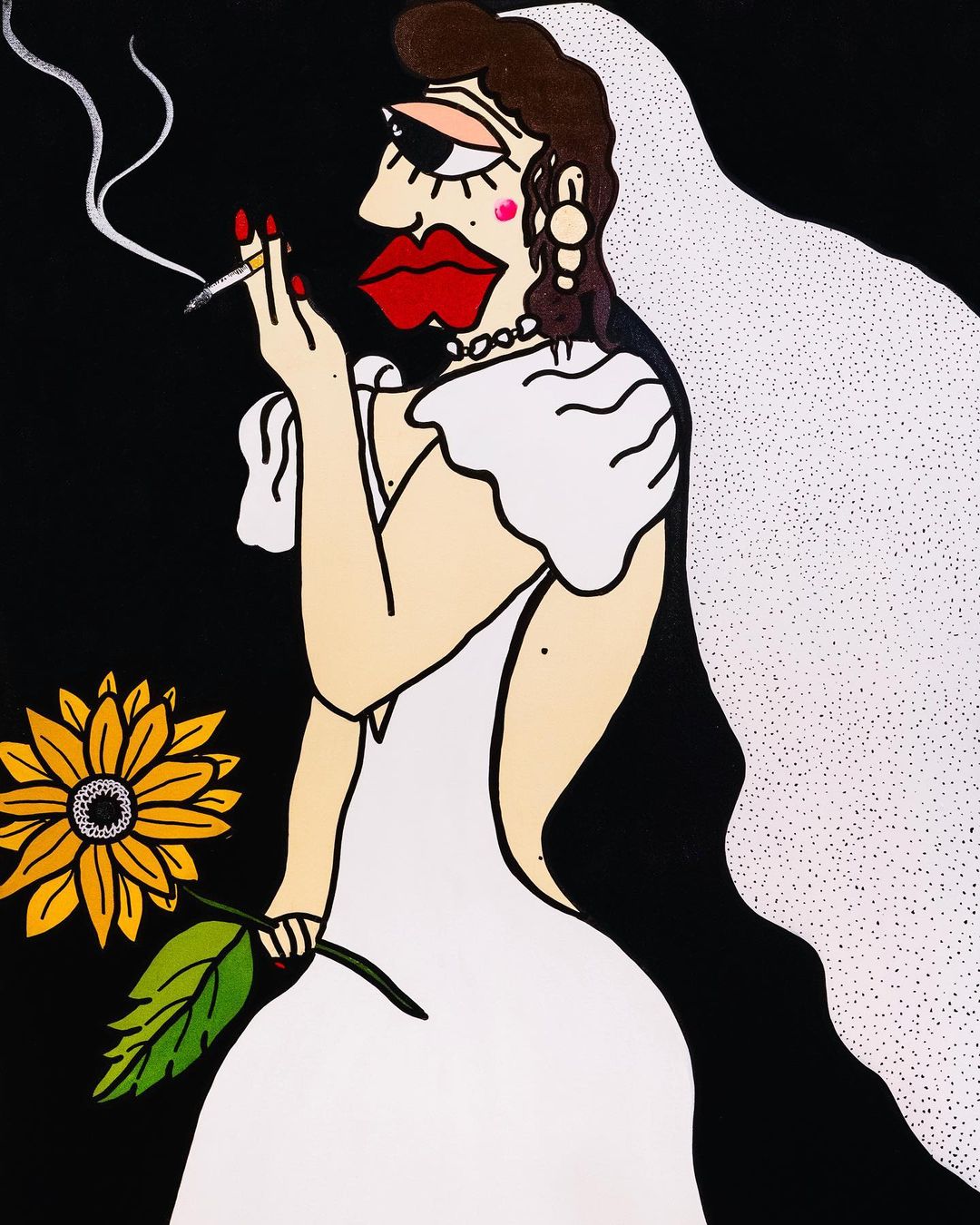Une mariée fait une pause cigarette