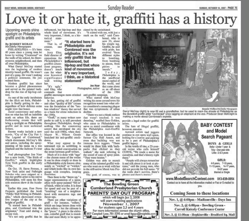 Article du Sunday Reader qui parle de l'histoire du graffiti