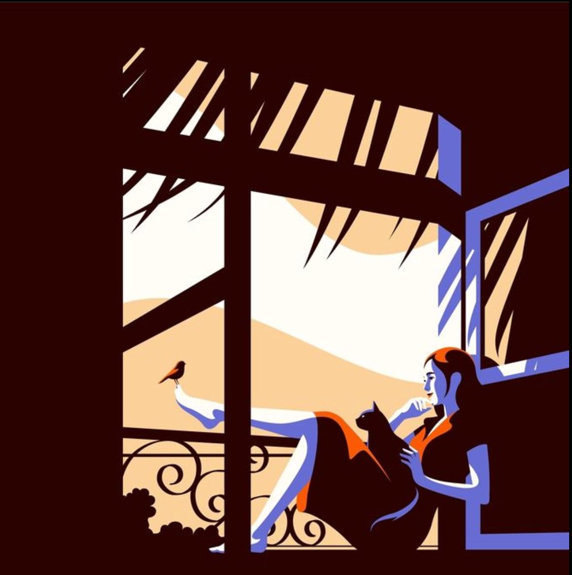 illustration d'une femme au bord d'une fenêtre par Jean Michel Perchet