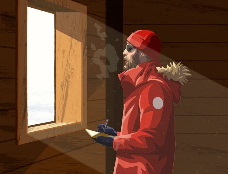 illustration d'un homme qui dessine dans le froid