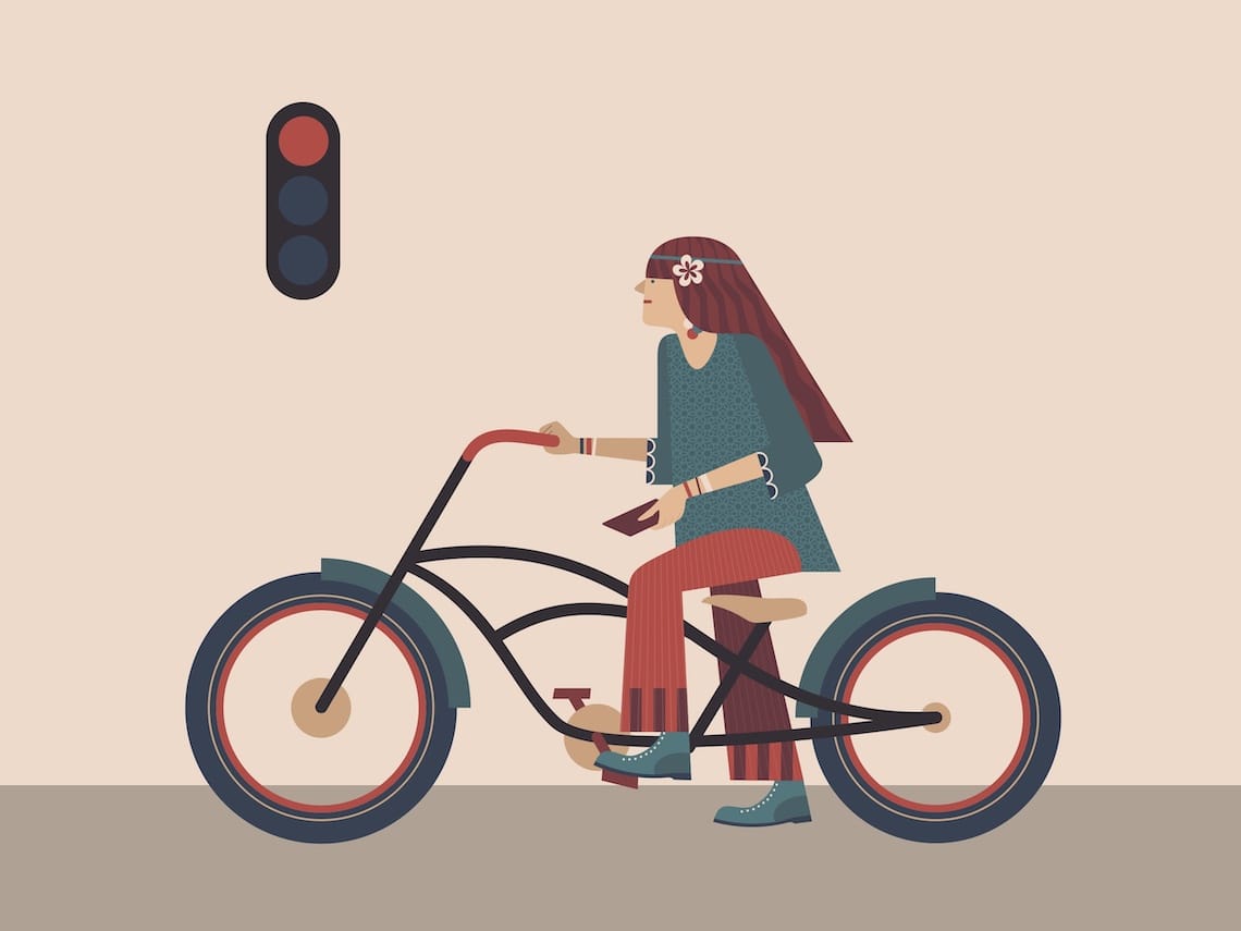 illustration d'une femme sur un vélo qui attend