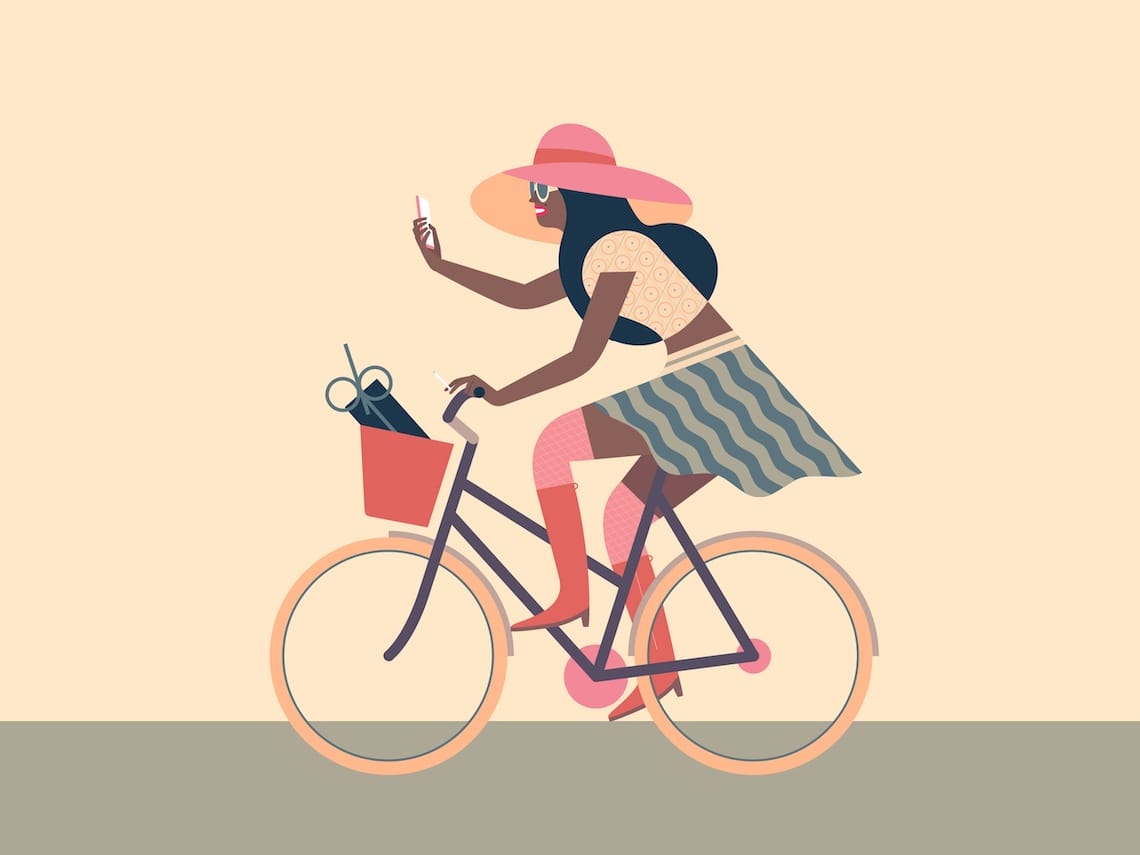 illustration d'une femme qui filme sur un vélo