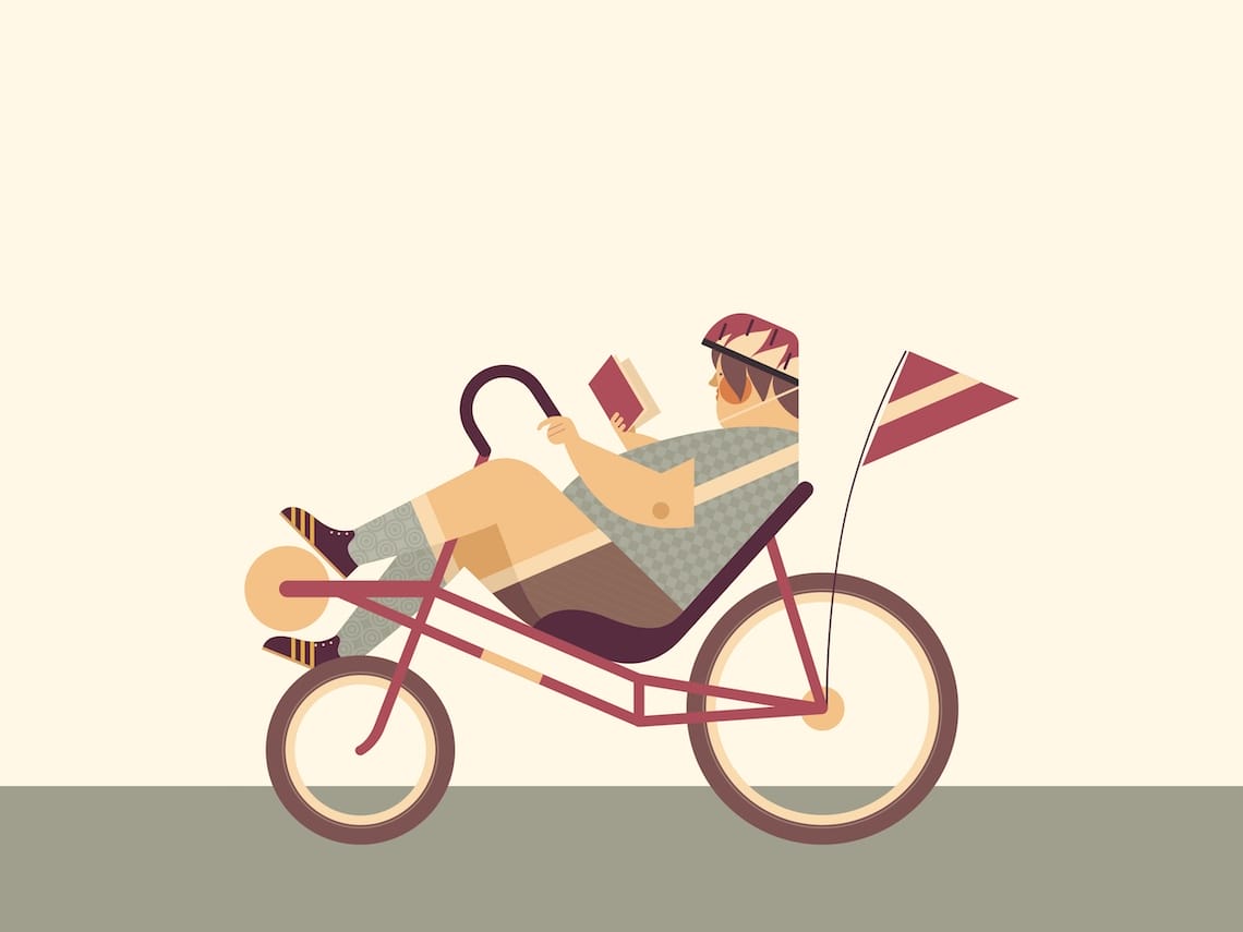 illustration d'un homme qui lit sur un vélo