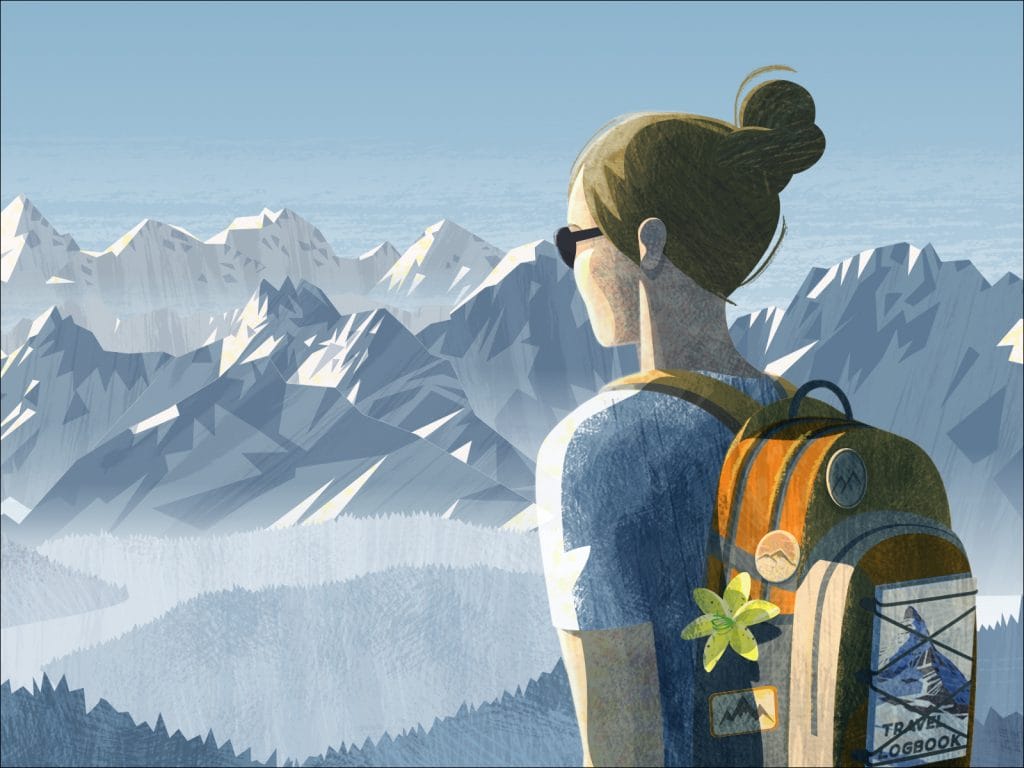 illustration d'une personne qui regarde des montagnes