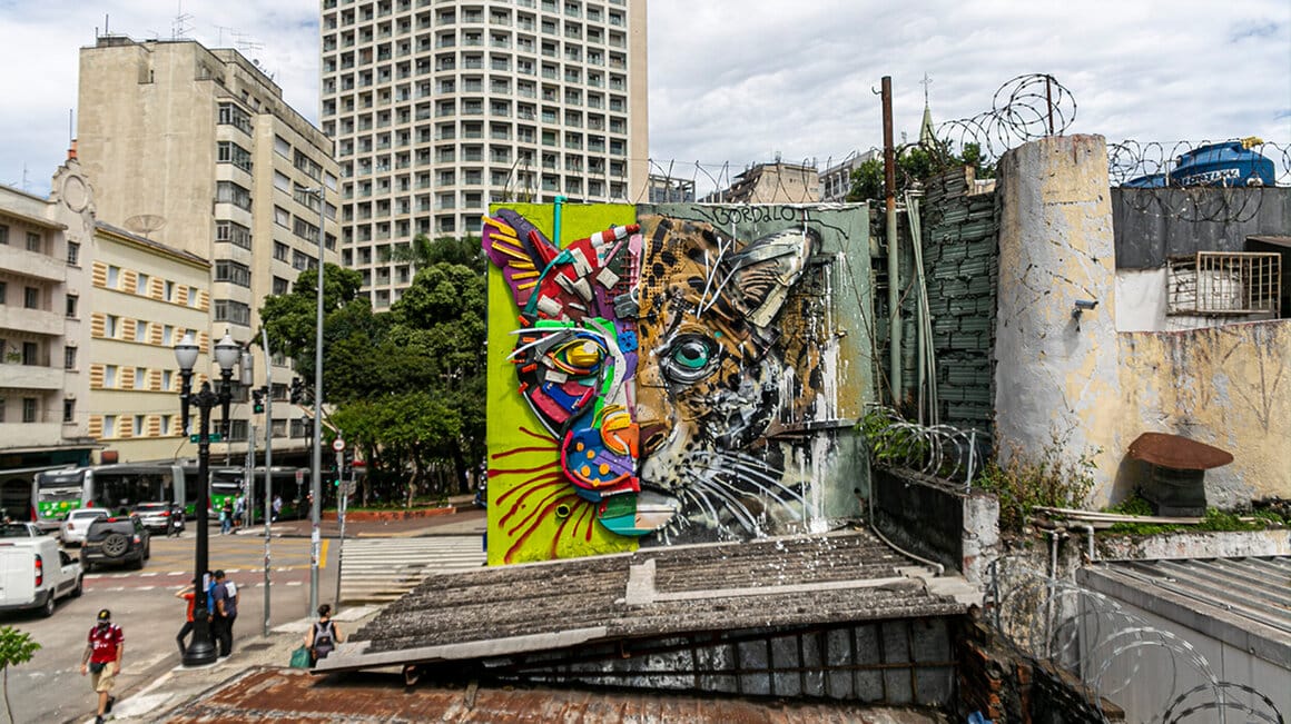 oeuvre de street art, leopard par Bordalo II