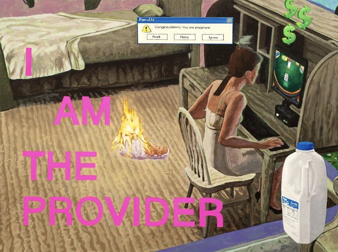 Acrylique sur toile d'un personnage SIMS préférant jouer que s'occuper de son enfant