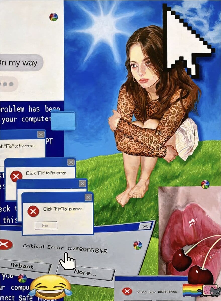 Acrylique sur toile de Sophie Jakson enfermée dans un ordinateur