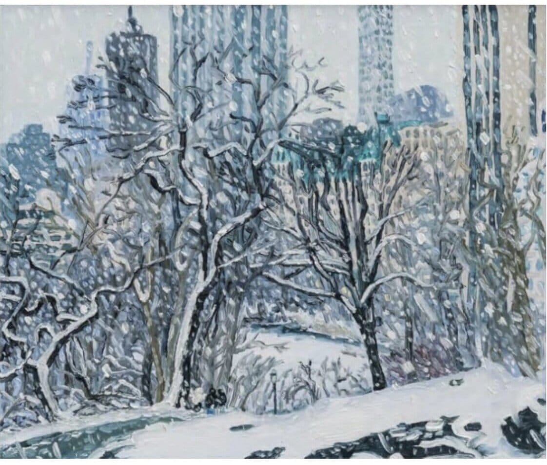 Peinture à l'huile de la neige recouvrant Central Park à New York