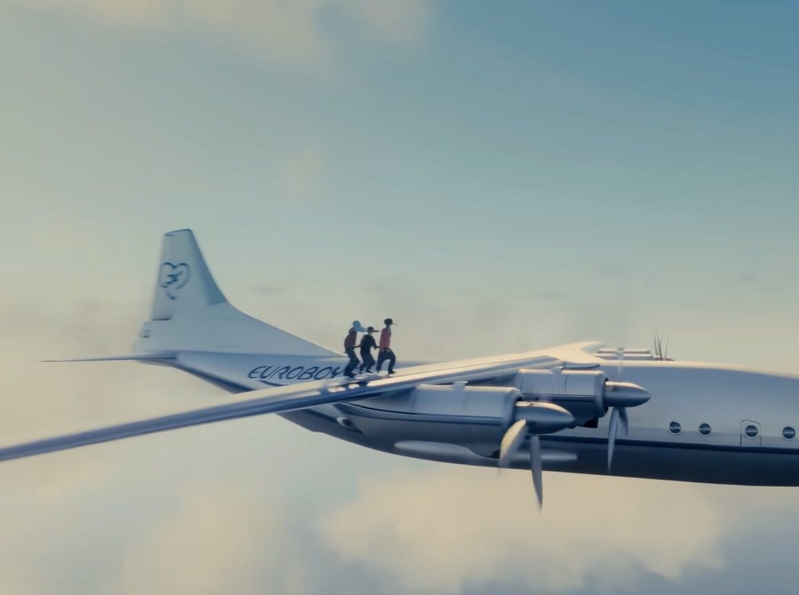 Tommy Cash, Joost et Käärijä se tiennent sur l'aile d'un avion pour le clip « I Miss Us »