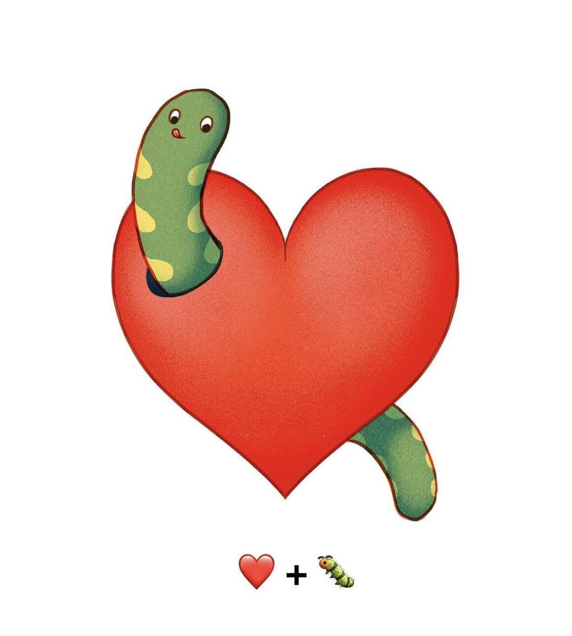 Asticot transperçant un coeur à la façon d'une pomme