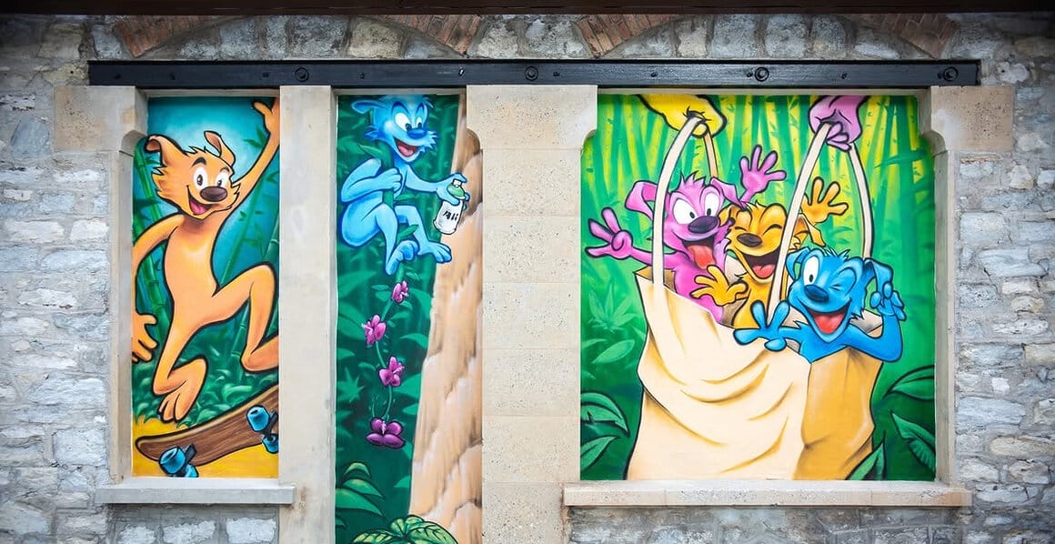 Zoom sur la fresque en spray de marsupilamis par Killah One à Saint-Martin-d'Hères