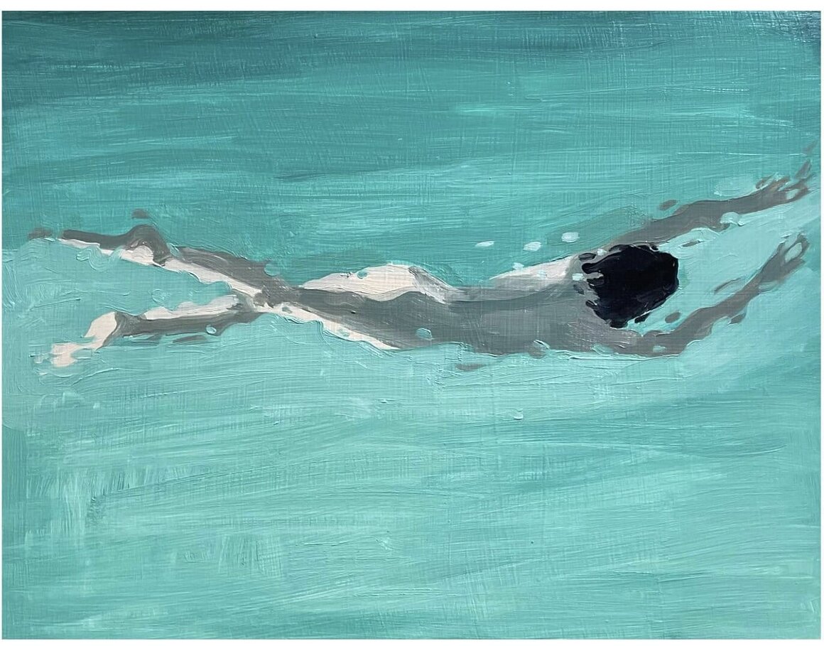 Peinture d'un nageur dans une eau claire