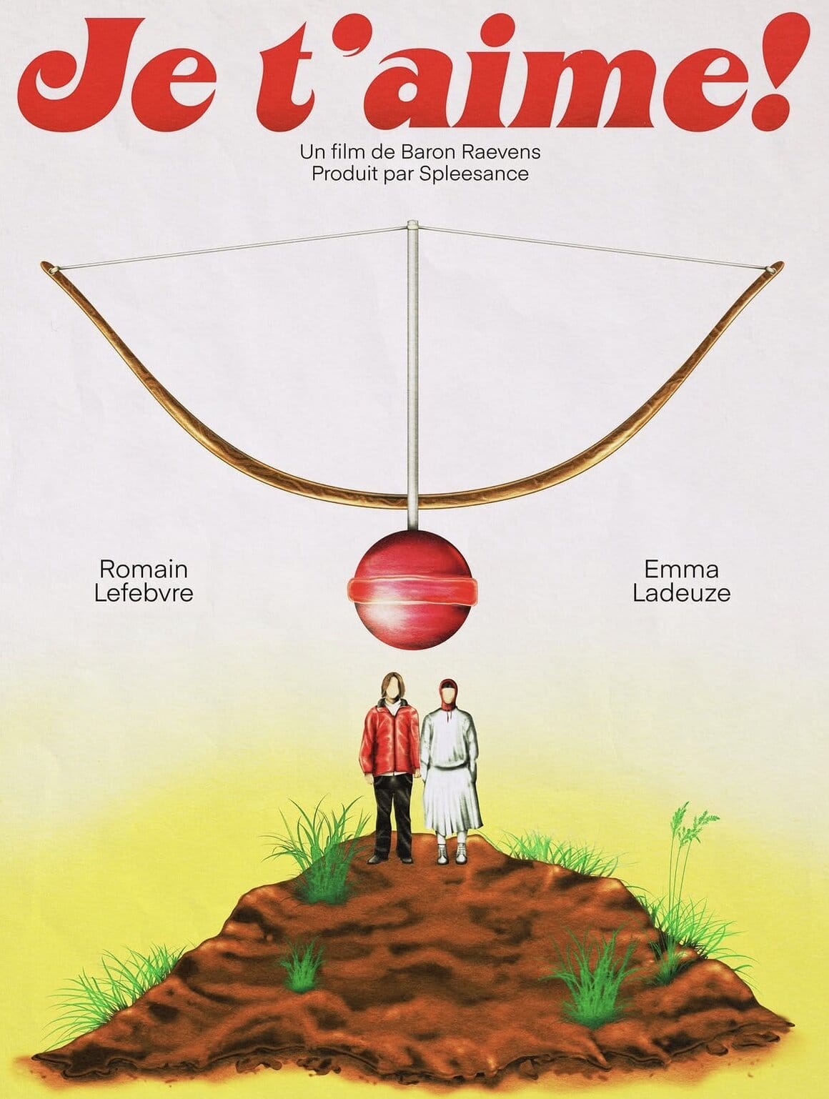 Arc à flèche utilisant une sucette au dessus de la tête d'un couple debout sur une motte de terre