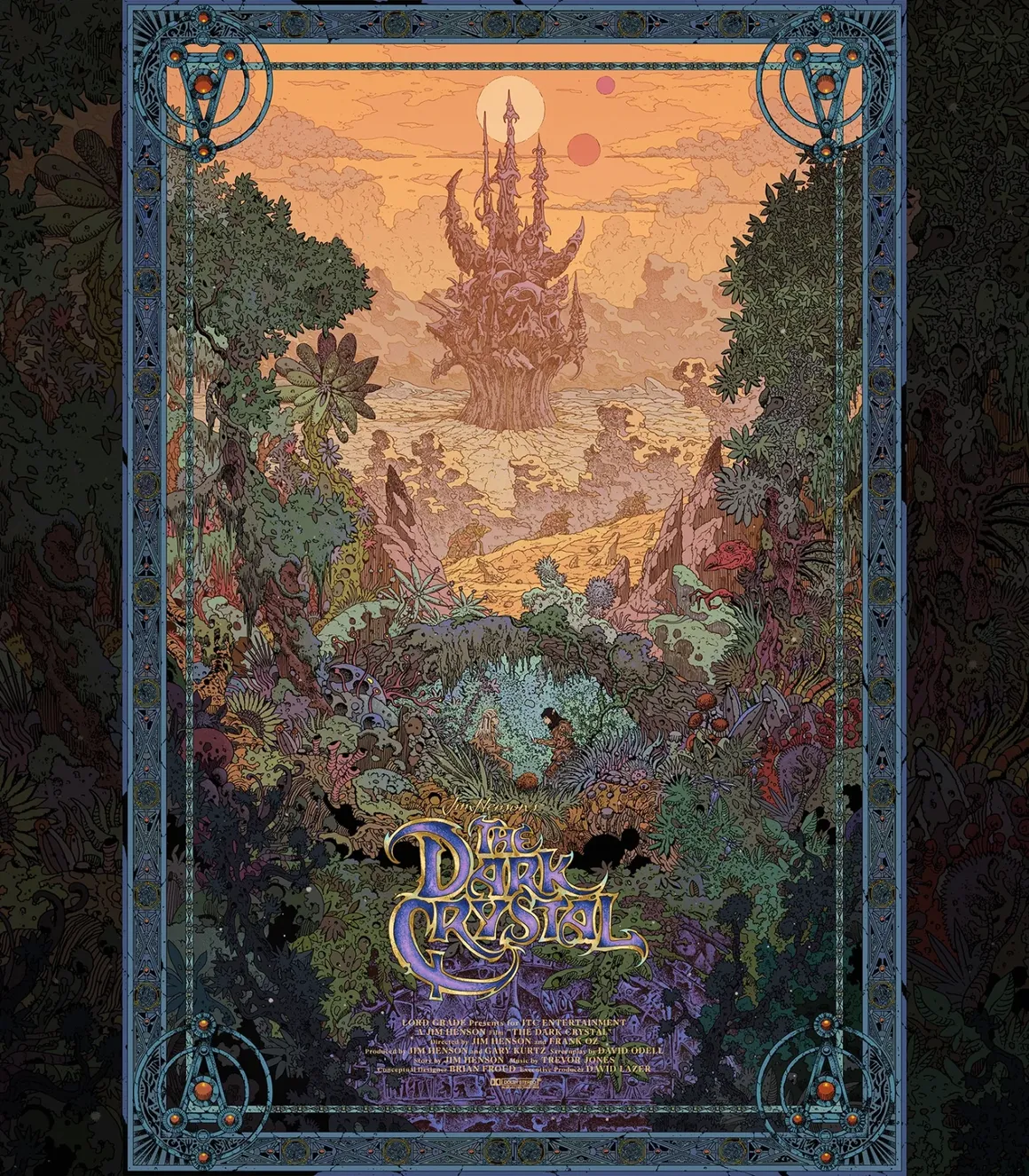 Affiche alternative de The Dark Crystal illustrée par Kilian Eng, montrant une végétation luxuriante menant au château des Skeksis.