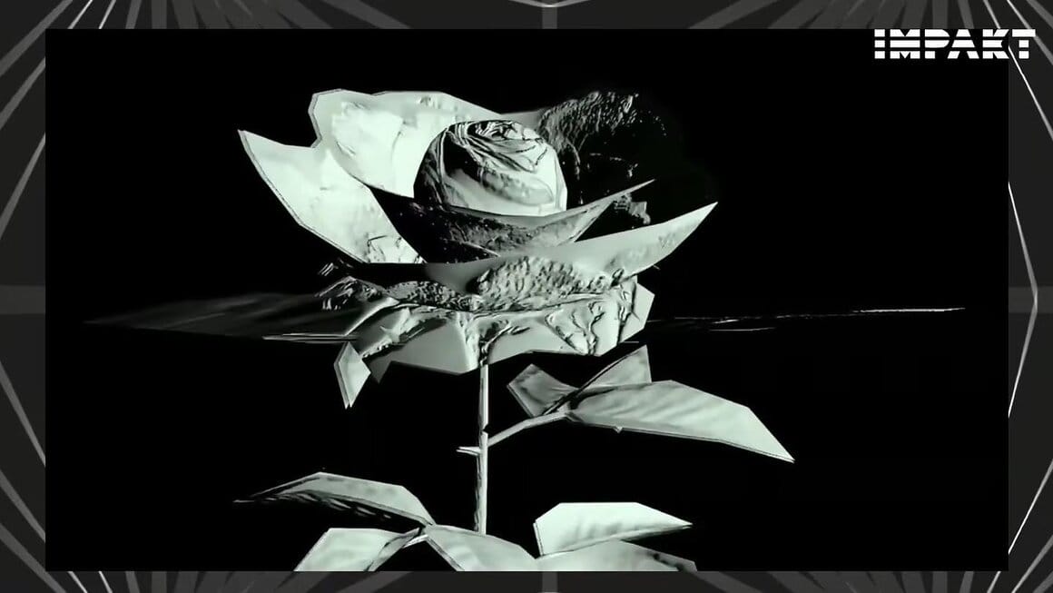 Rose holographique fragmentée en plusieurs couches.