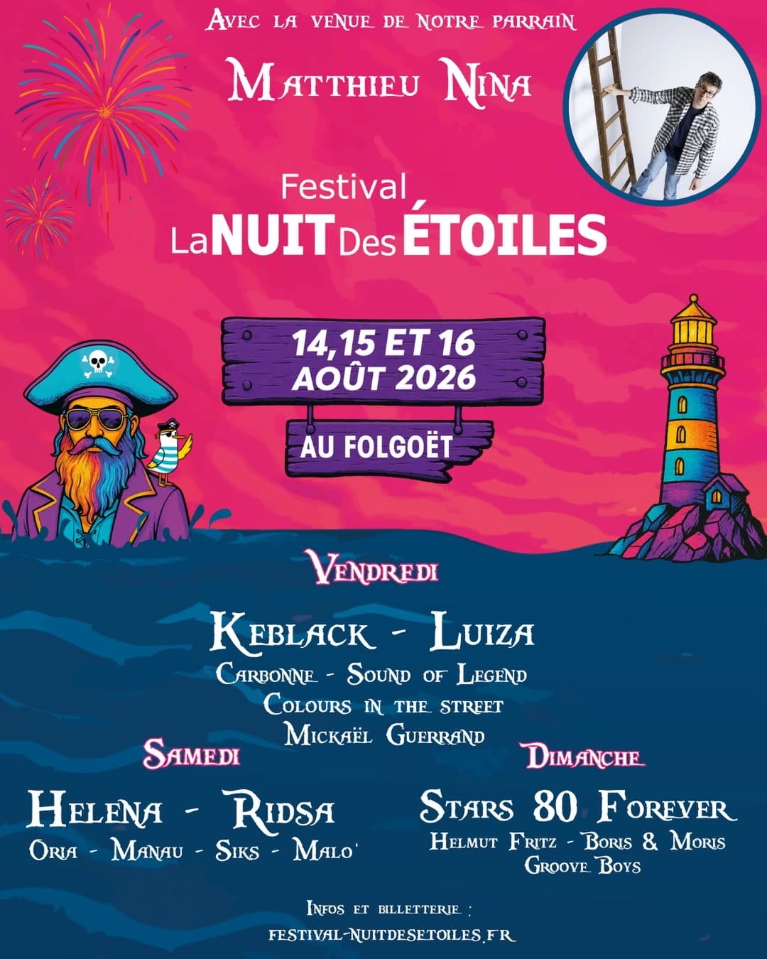 Affiche officielle de l'édition 2026 du festival La Nuit des Etoiles se déroulant du 14 au 16 août.