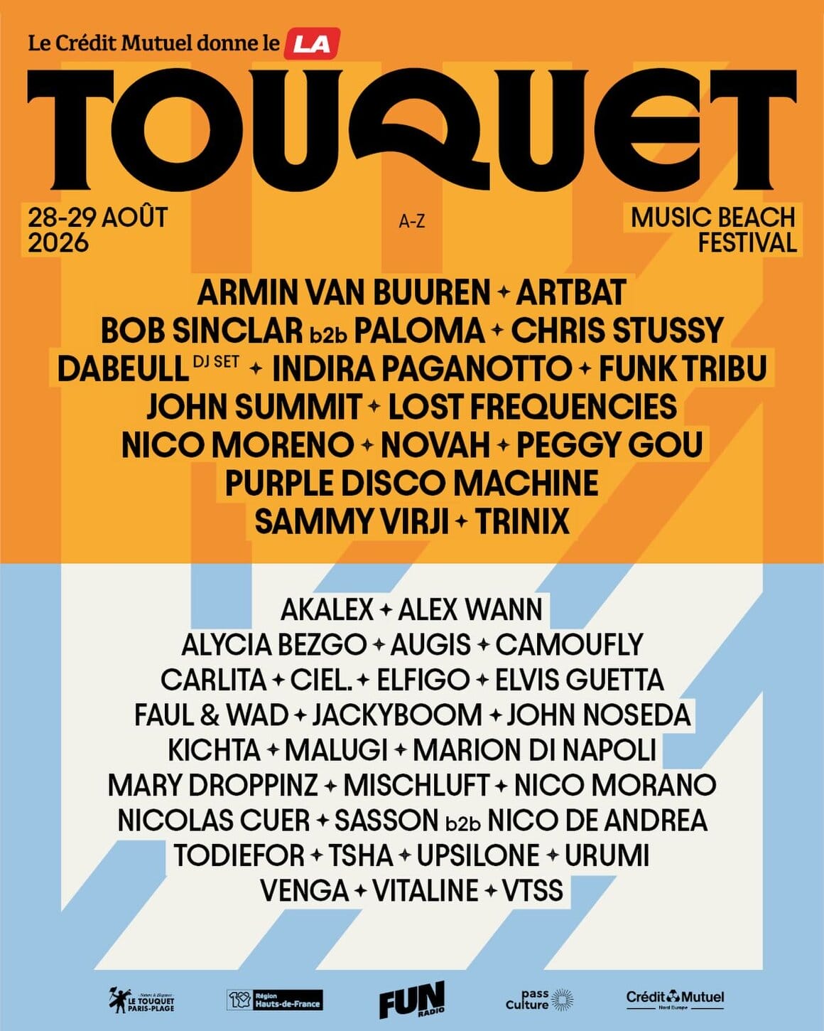 Affiche officielle de l'édition 2026 du festival Touquet Music Beach se déroulant du 28 au 29 août.